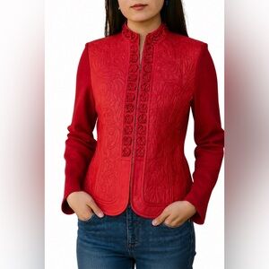 *Peter Nygard* Quilted Red Leather Front Full Zip Jacket S (6-8) Red